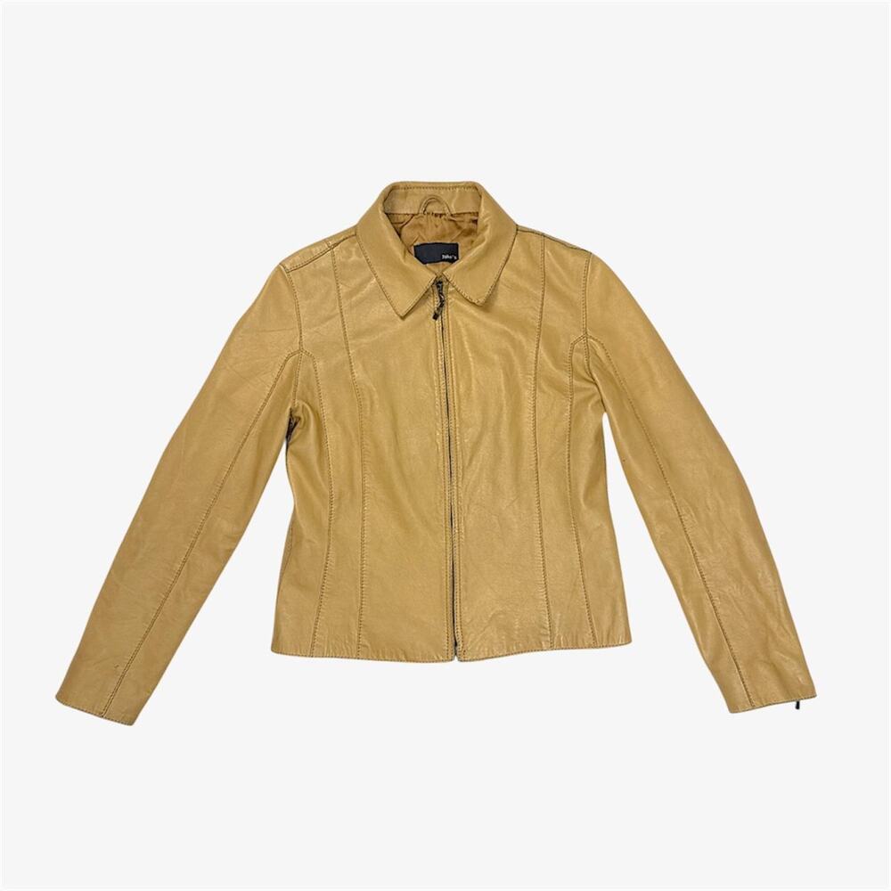 Tan leather jacket (lambnappa) contrast western stitching - size S from Jakes
